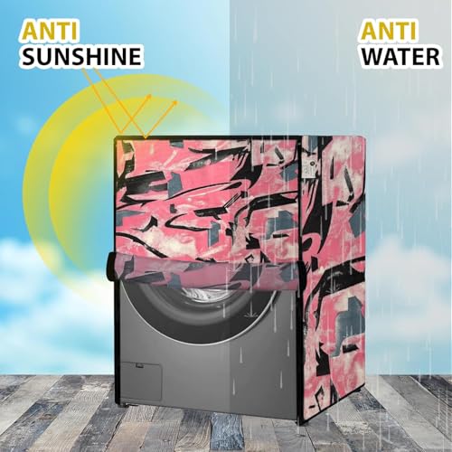 Image of Waterproof & Dustproof Top Front Load Washing Machine Cover for 6 kg 6.5 kg 7kg & 7.5 kg Compatible for IFB LG Samsung Whirlpool Bosch Haier (JUNGLE PINK BLACK)
