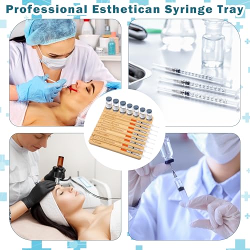 Image of Geelin 1 Pcs Aesthetic Practitioner Syringe Tray with 8 Slots Label Bamboo Vial Holder Syringe Preparation Tray, 2-in-1 Combination Medical Supply Storage for Aestheticians, Nurses (Retro,Burlywood)