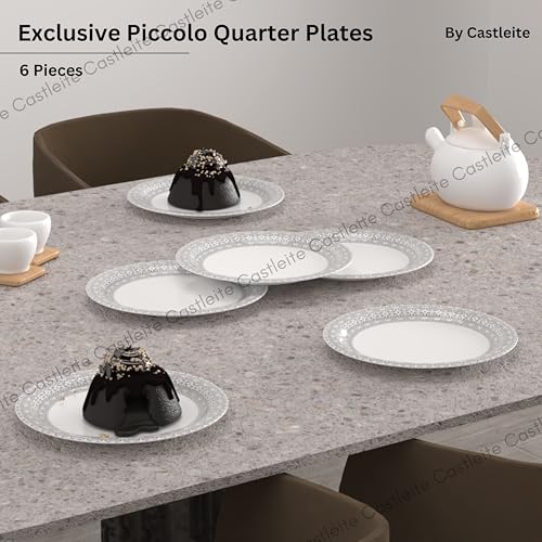Image of Castleite Piccolo Melamine Plates Set of 6 - Break Resistant, Round Designer Plate for Eating or Serving in Home, Kitchen Use or Cafe, Stainless (Ivory Bloom, Quarter Plate 6 Pcs)