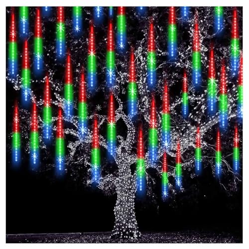 Luces Solares De Lluvia De Meteoritos para Exteriores, Luces Solares Navideñas Impermeables, Luces Navideñas Colgantes De 10 Tubos LED De 30 Cm(Color,Solar 30cm)