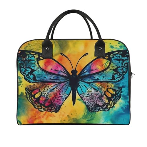 Butterfly Tie Dye Laptop Tote Bag Casual Travel Handbag Multi Pocket Shoulder Bags for Work Travel