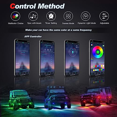 Vosuid R4 Rgbw Led Rock Lights Kit 4Pods With Bluetooth App Controller For Trucks Je-Ep Off Road Rzr Atv Super Bright Brake Light Underbody Multicolor Neon Lights Waterproof Shockproof #TOP1