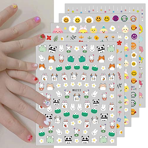 JMEOWIO Enfants Autocollants Ongles Mignons Stickers Ongles Nail Art 12 Feuilles Autocollants Ongles Autoadhésif Deco Ongle Nail Art Design Manucure