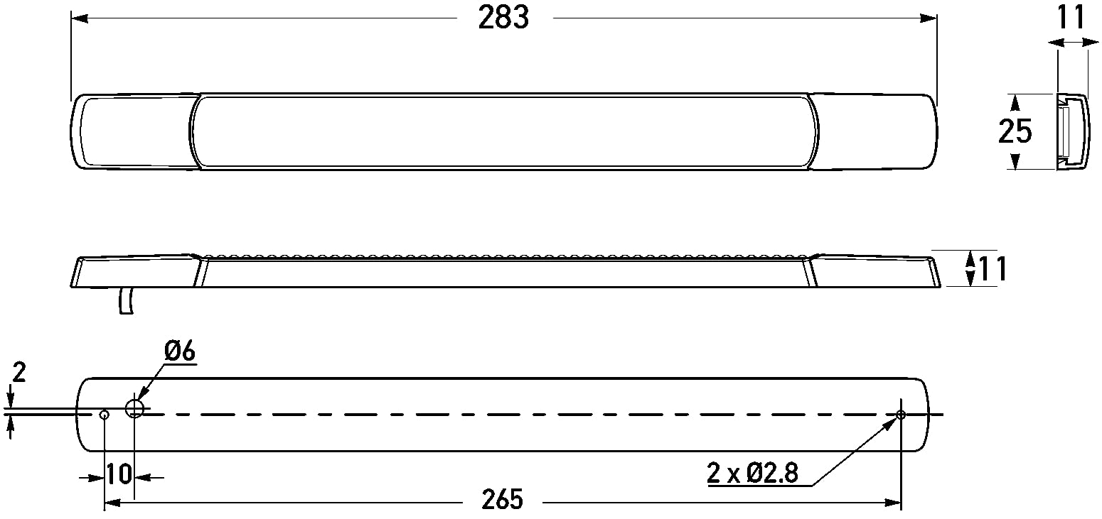 HELLA 2BA 980 888-011 Blinkleuchte - Strip Lamp - LED - 12V - Anbau/Schraubanschluss - Lichtscheibenfarbe: glasklar - Kabel: 2500mm - Stecker: offene Kabelenden - hinten - Menge: 1