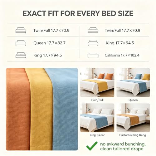 Camino de cama waffle amarillo de 45x180cm para decoración textil de dormitorios 3