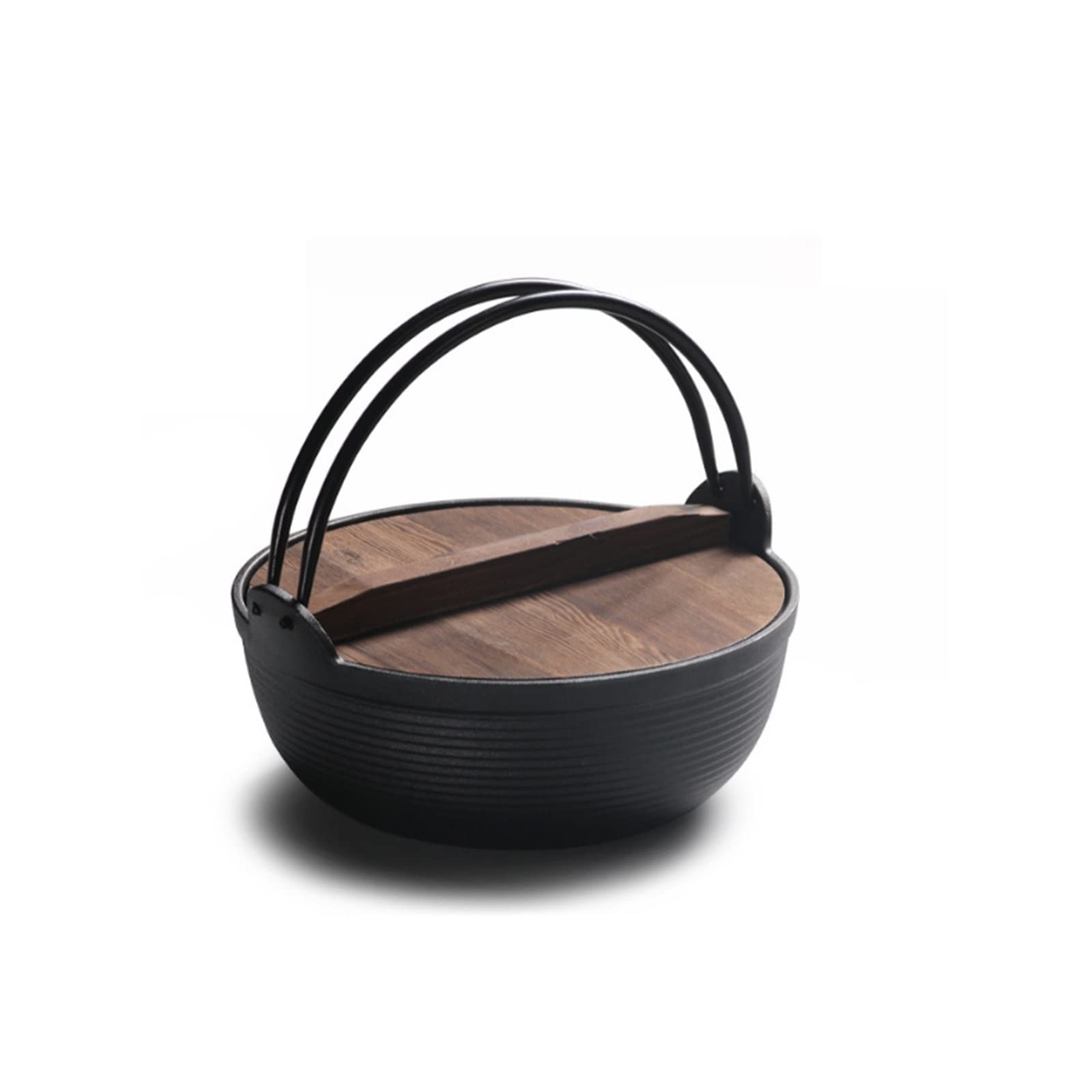OIUUYT Soup Pot Cast iron stew pot with wooden lid soup pot Sukiyaki stew pot uncoated outdoor outdoor hanging pot