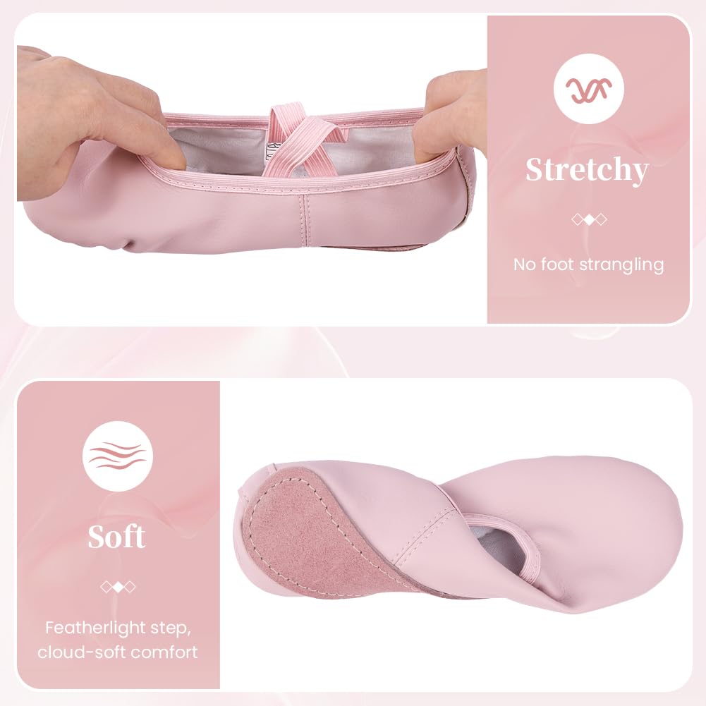 Dziewczęce baletki, buty do tańca różowej skóry, jednoczęściowa skórzana podeszwa, buty do tańca i gimnastyki dla dziewczynek
