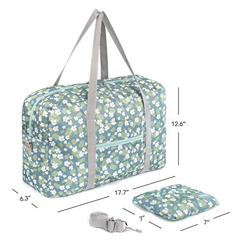Wandf Foldable Travel Duffel Bag Luggage Sports Gym Water Resistant Nylon (A-Tropical Flower)