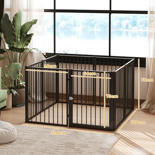 PawHut Welpenlaufstall 8-TLG Welpenauslauf mit 8 Gitterplatten Tür flexibel faltbar Freilaufgehege 76cm hoch Hundelaufstall Welpengitter für kleine und mittelgroße Hunde für drinnen und draußen