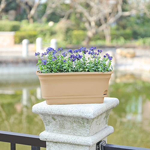 T4U Self Watering Planters Plastic Rectangular Plant Pot, Modern Decorative Flower Pot/Window Box For All House Plants, Flowers, Herbs, African Violets, Succulents - Brown, Set Of 2 #TOP7