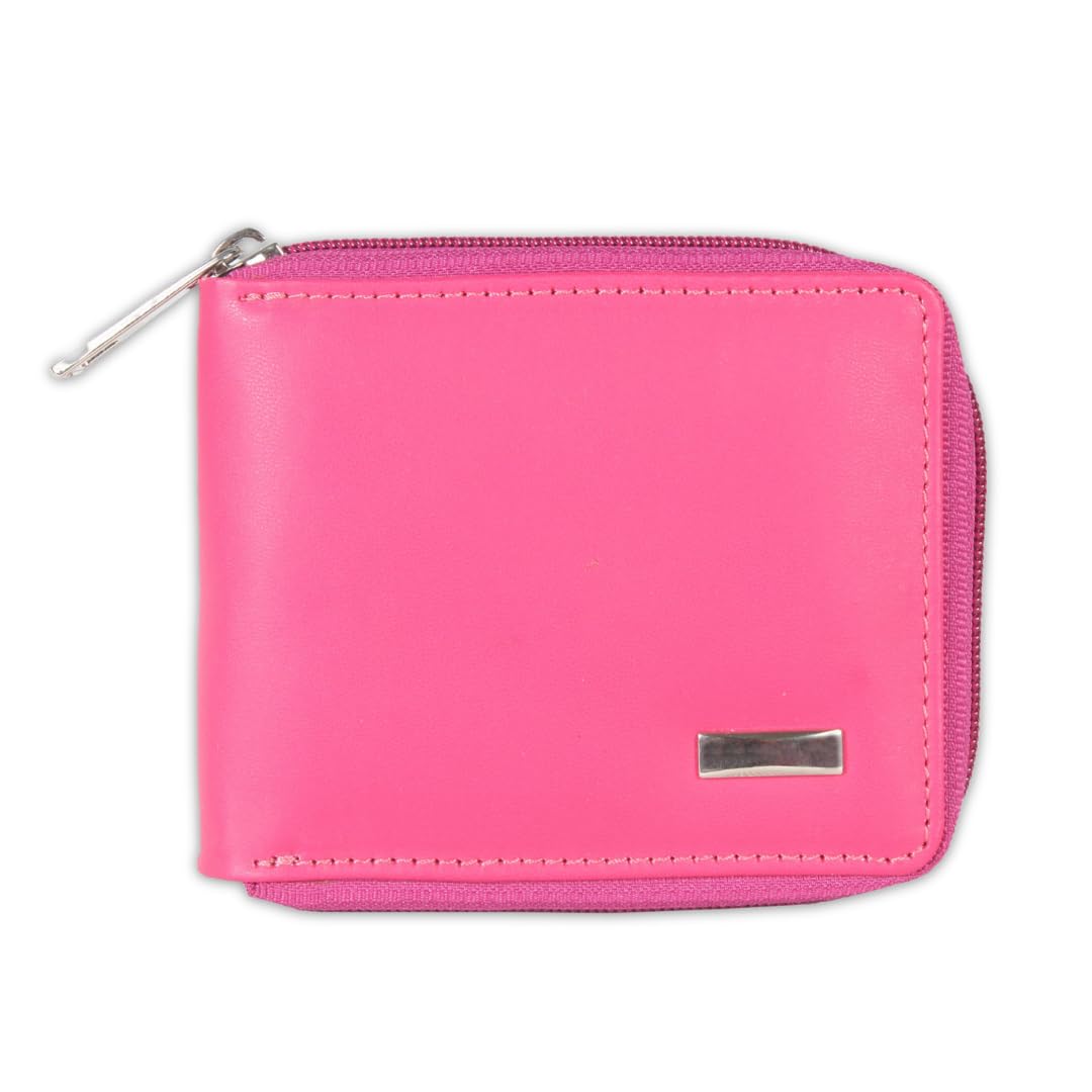 Women's Vegan Leather Wallet,5 Card Slots, Coin Pocket with Press Lock Button Closure & Zippers (Pink)-image-43