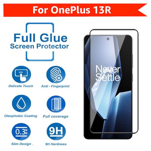 Image of POPIO Military-Grade Gorilla Tempered Glass For OnePlus 13R (Black) 9H Hardness, Edge-to-Edge Full Coverage, Anti-Scratch, Bubble-Free, Ultra Clear HD Glass, Oleophobic Coating, Face ID Compatible