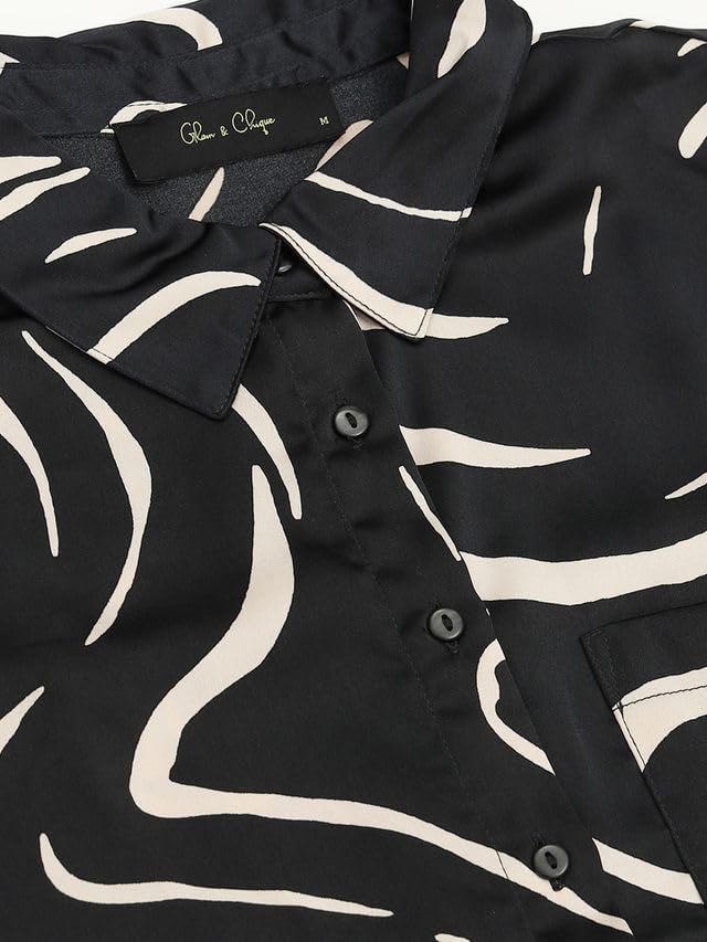 Image of Glam & Chique Women's Abstract Printed Button-Down Shirt XS-2XL