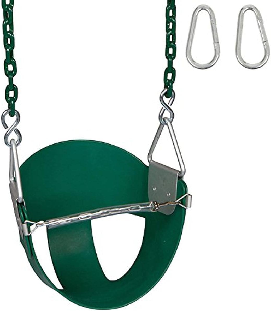 Swing Set Stuff Highback 1/2 Bucket Swing (Green) with 8.5 Ft. Coated Chain and SSS Logo Sticker