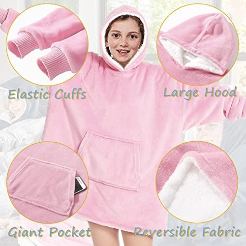 CheChury Kids Blanket Hoodie for Boy Oversized Hoodie Girl Sweatshirt Sherpa Blanket Super Soft Fleece Dressing Gown Warm Comfortable Hooded Robe for Child