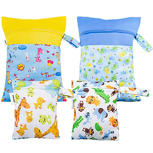 Image of WARMTOBABY 4pcs Wet Dry Bags for Baby Cloth Diapers, Waterproof Reusable Travel Bags for Breast Pump Parts, Beach Pool Yoga Gym Bags for Swimsuits & Wet Clothes