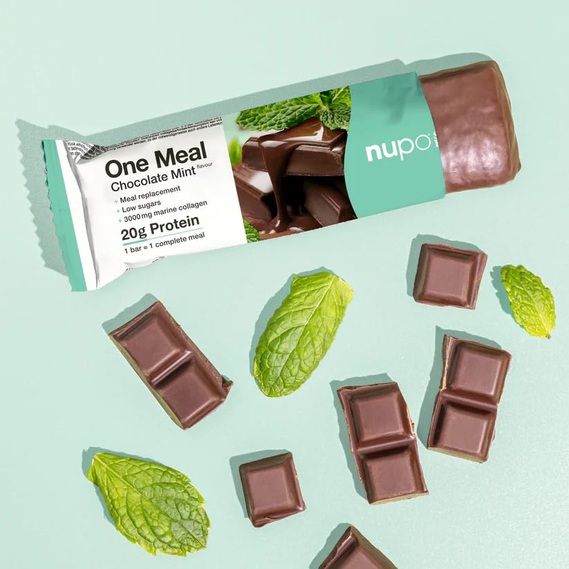 NUPO One Meal Bar – Chocolate-Mint (15 x 60g) | Leckerer High Protein Mahlzeitenersatz Riegel zum Abnehmen | Low Sugar | Mit 3000 mg Kollagen | Kalorienarme Snacks mit Vitaminen & Mineralien