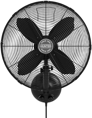 Hunter Fan Company Classic 16 in. 3 Speed Wall Fan in Matte Black with Oscillation and Adjustable Head