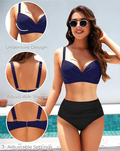 Image of Aqua Eve Women Underwire Bikini Top - Push Up Swimsuit Top Bra Padded Bathing Suit 2026 Twist Front Swimwear