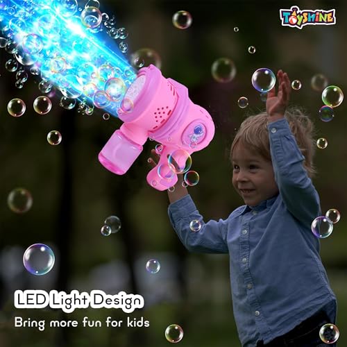 Image of Toyshine 12 Holes Powerful Automatic Battery Operated Bubble Gun Machine with 2 Refil Bottles Bubble Blaster for Adults Kids Birthday Return Gift - Pink