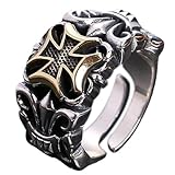 JWM Men's Rings Silver Plated Brass Ring for Men Women Adjustable Open Rings, Exquisite Packaging (Cross ring)