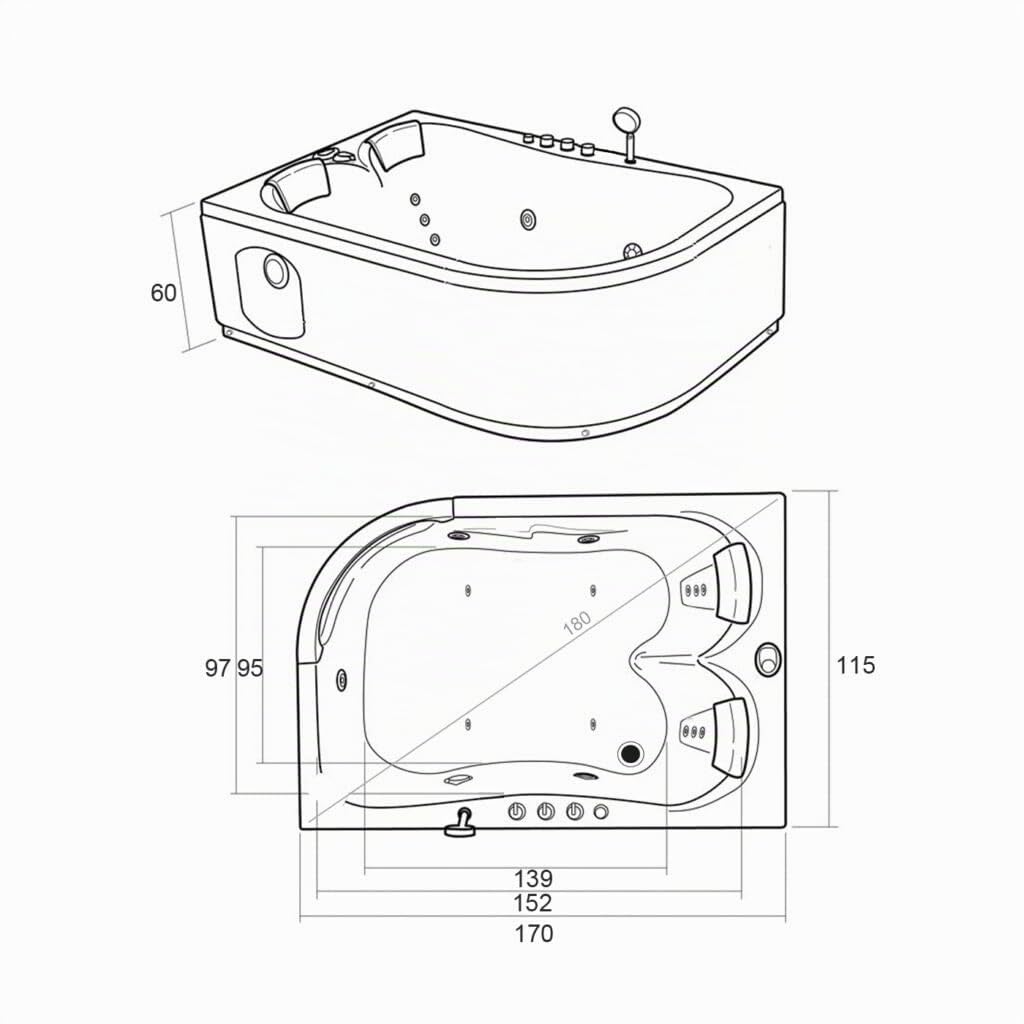 Baignoire Balnèo Balnéothérapie blanc 170 X 115 cm pour 2 personnes - Havana