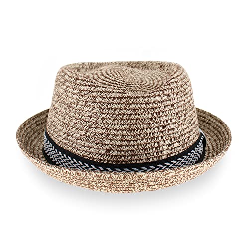 Image of Belfry Men /Women Summer Straw Pork Pie Trilby Fedora Hat in Blue, Tan, Black