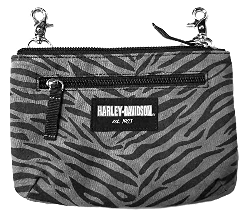 Harley-Davidson Women's Zebra Print Cotton Canvas Hip Bag w/Strap- Gray & Black