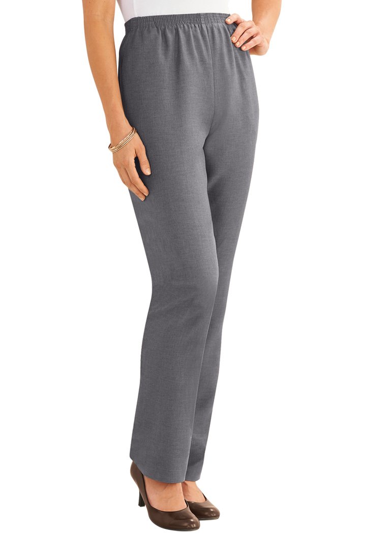 Alfred Dunner Pants Comfortable Straight Leg Pull-on Pants for Women Gray 14 Petite