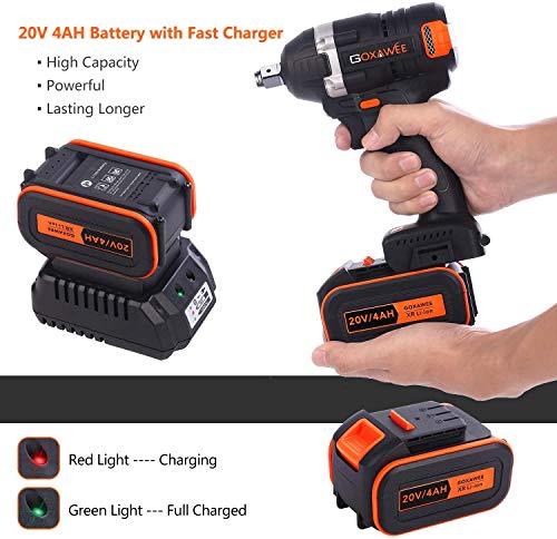 Cordless Impact Wrench - GOXAWEE 20V Electric Impact Driver (4.0Ah Battery, Brushless Motor, 1/2 & 1/4 Inch Quick Chuck, 2-Speed, Tool Bag) - High Torque Impact Kit for Home & DIY Project - Thumbnail 7