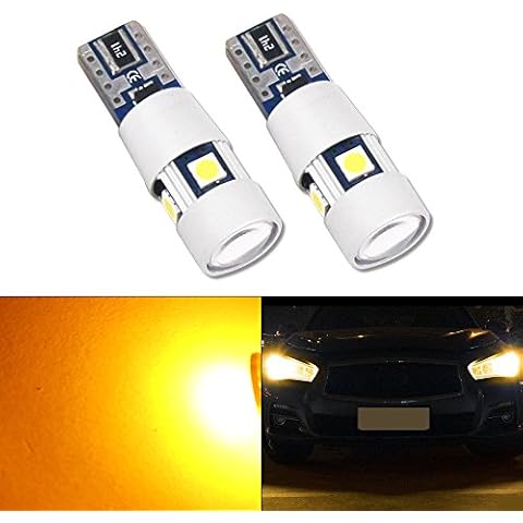 HSUN T10 LED Light Bulb,W5W 501 175 194 12961 2825 5LED SMD3030 Chip with Canbus Function for Car Side Marker Indicator Light,Backup Light,Interior Light and More,Amber/Orange Cover