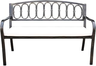 Banco de jardim ao ar livre, banco de quintal de jardim Banco ao ar livre, banco de pátio de madeira maciça anticorrosiva com encosto, banco de parque de aço durável e resistente, usado em pátio/vara