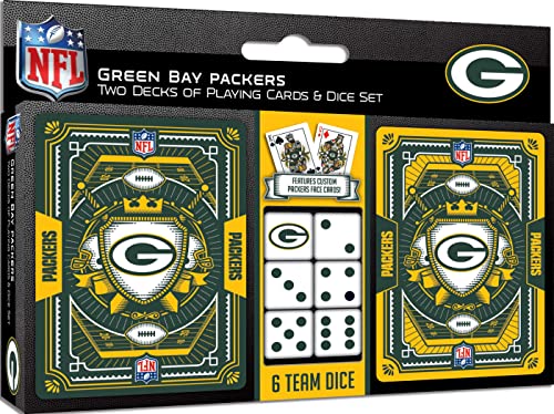 Masterpieces Game Day - NFL Green Bay Packers 2-Pack Playing Cards & Dice Pack - Officially Licensed Set for Adults and Family