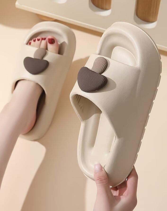 Pillow Slippers for Women and Men Non Slip Quick Drying Shower Slides Bathroom Sandals ，Ultra Cushion ，Thick Sole（Size：38-39，Khaki） 033