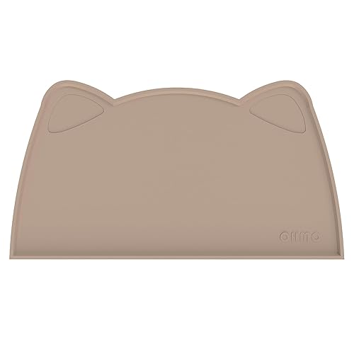 OHMO - Cat Food Mat, Silicone Pet Feeding Mat for Floor Non-Skid Waterproof Dog Water Bowl Tray, Easy to Clean Pet Placemat - 20"L x 12"W - Beige