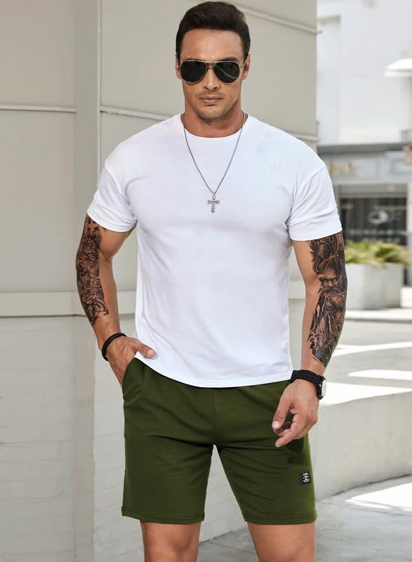 Miniatura 5 de JMIERR Pantalones cortos de algodón para hombre con 3 bolsillos, pantalones cortos deportivos de 7 pulgadas de entrepierna para correr