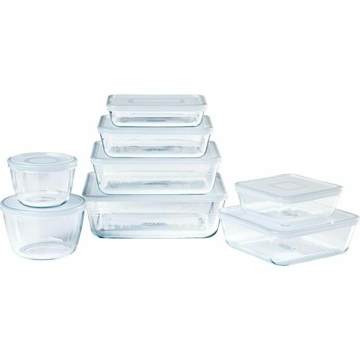 Pyrex® Cook & Freeze - Juego de 8 platos de almacenamiento de vidrio con tapas herméticas - Especial congelación - Libre de BPA