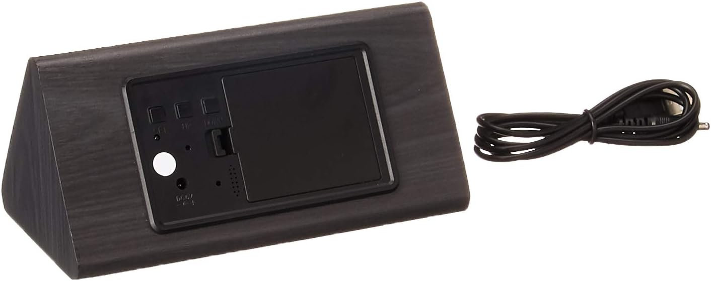 Digital Alarm Clock, 3 Alarm Settings, with Wooden Electronic LED Time Display, Dual Temperature & Humidity Detect, Ideal for Bedroom, Bedside Kids, Batteries not Needed