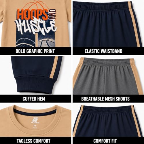 Image of Pro Athlete Boys Pants Set - 3 Piece Active Short Sleeve Graphic Tees Athletic Shorts and Jogger Sweatpants for Boys