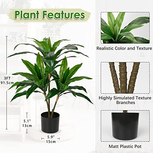 Artificial Dracaena Silk Plant 3Ft Tall Faux Plants Fake Dracaena Fragrans Tree In Pot For Living Room Floor Indoor Outdoor Office Home Decor #TOP1