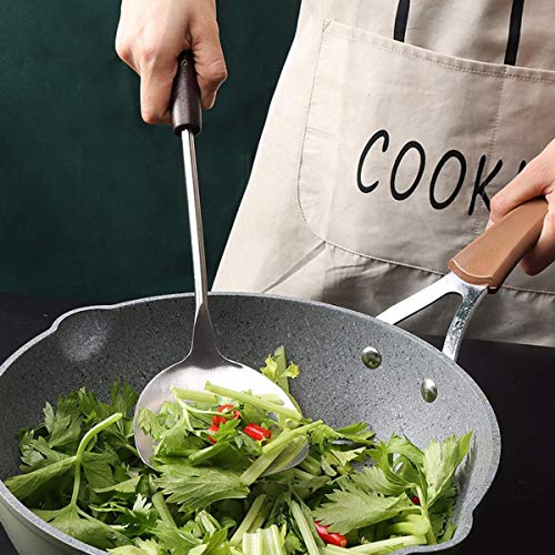 Image of Wok Spatula, Rustproof, Durable 304 Stainless Steel Turner Spatula with Heat Resistant Wooden Handle, Cooking Shovel Ladle for Eggs, Pancakes, Omelet, Burger and Other Foods