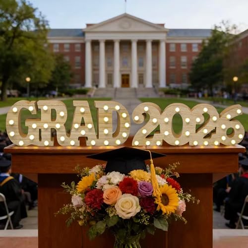 Carteles luminosos de madera GRAD 2026 para graduación miniatura 5