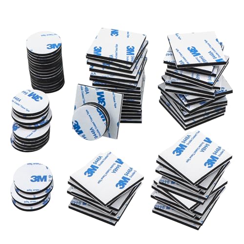 WEXFFU Cinta Doble Cara Extrafuerte 120 Piezas Cinta de Doble Cara,Cinta Doble Cara m3 con Cuadrados y CíRculos,Para Paredes Suelos Puertas PláSticos Cristales Metal