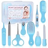 Juego de cuidado de la salud para bebés de 9 piezas: tijeras de uñas para bebés recién nacidos, cortaúñas, lima de uñas, pinzas, peine para bebés, cepillo suave, aspirador nasal, gotero para medicamentos, etc.