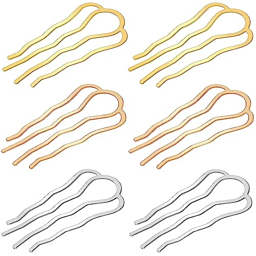 6 Pieces Metal Hair Fork Clips, Side Combs, and 4 Prong U-Shape Sticks for Buns, Updos, and Hairstyling - Women\'s Multicolor Hair Accessories