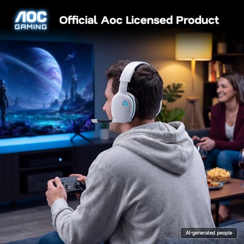 Image of AOC 2.4GHz Wireless Gaming Headset for PS5, PS4, PC, Switch, 45Hr, White | Bluetooth 6.0 Gaming Headphones with Noise Canceling Mic, 7.1 Virtual Surround, Great for Fortnite & Call of Duty /FPS Gamers