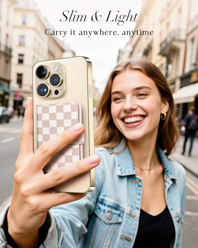 Image of Shorogyt for Magnetic Phone Wallet Compatible with Magsafe Card Holder - Luxury Slim Leather Mag Wallets for Women Fit 4 Cards, for iPhone 17 /16 /15 /14 /13 /12 Series for Apple RFID Magnet, Checkered