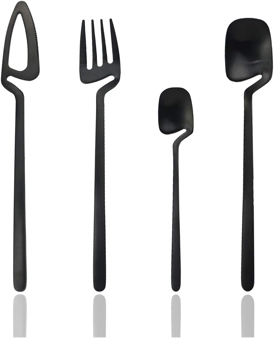 Hangable 24-Piece Silverware Set, Satin Finish Flatware Cutlery Set Service for 6, Knives/Forks/Spoons Included, Dishwasher Safe (Matte Black)