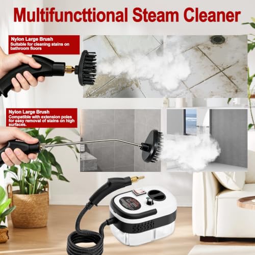 Image of Steam Cleaner, Portable Pressurized Steamer for Cleaning with 14pcs Accessories, 6-Level Adjustable,15s Heat-Up, Handheld Steam Cleaner for Home, Tile, Dirt, Grout, Grease, Car Detailing (03-White)