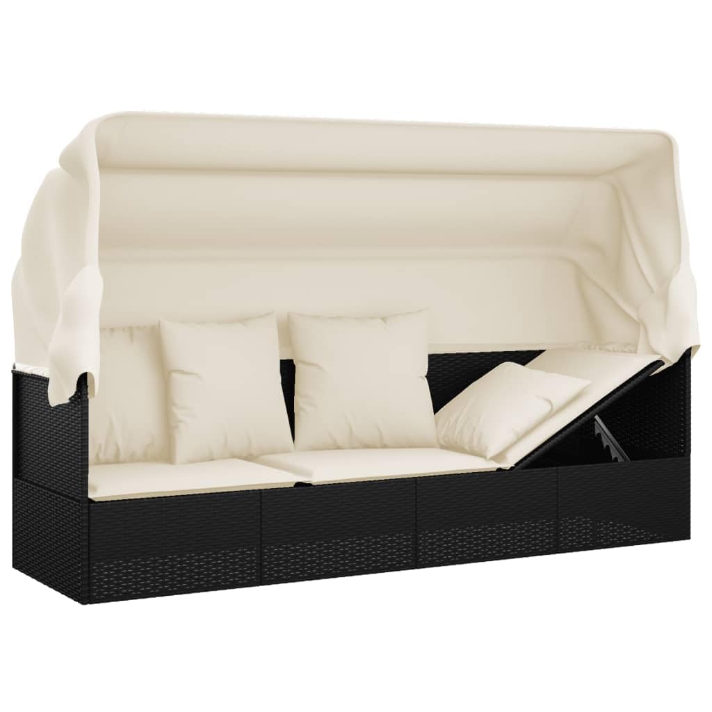 Gartensofa mit Dach und Kissen Balkon Sofa 3 Sitzer Rattansofa Outdoor-Loungebett Tagesbett Liegebank Sofa Gartenliege Liegesofa Multifunktionsliege